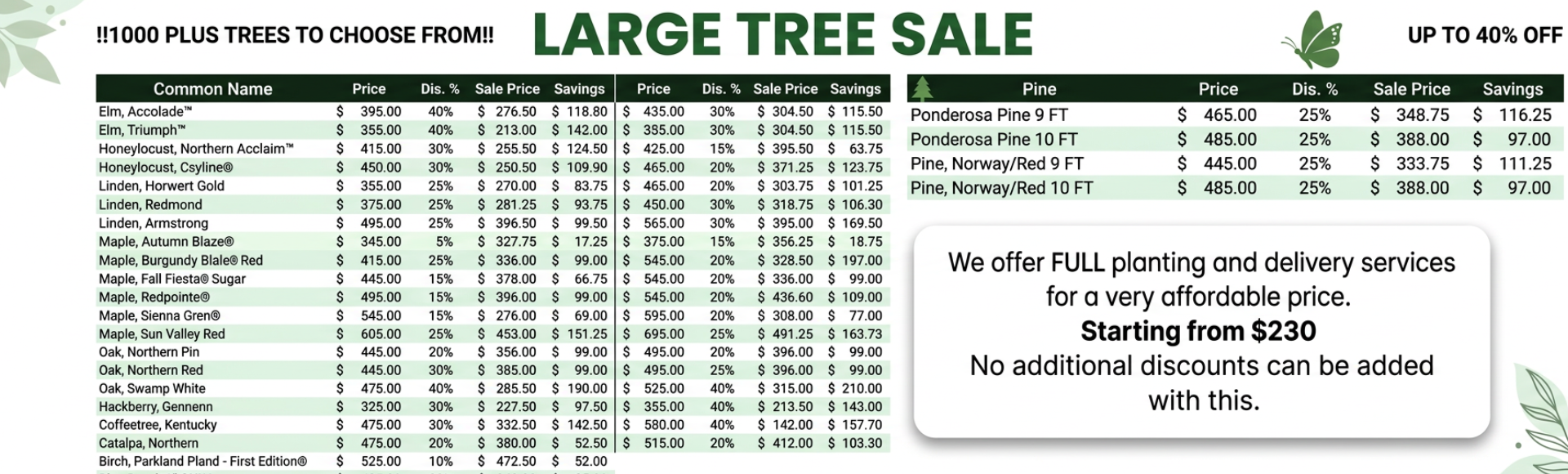 Large tree sale items available at Kahnke's Tree Farm